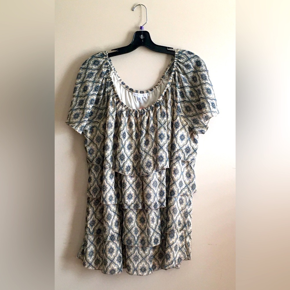 Westport Blue and Gold Flutter Sleeve Blouse